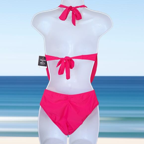 NEW bar III Plunge Cowl Neck One Piece Swimsuit XS Ruby Pink Cutout Monokini - Picture 4 of 9